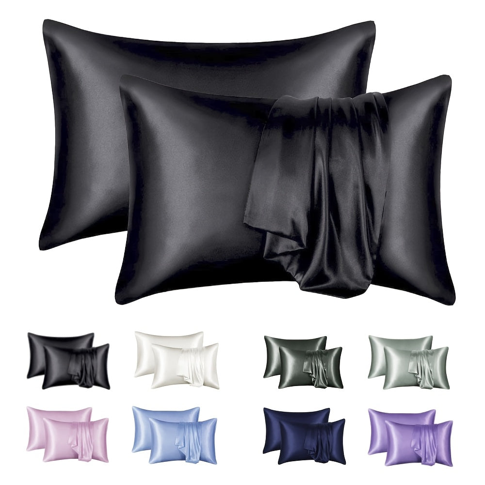 2-Pack Satin Pillowcases Hypoallergenic Polyester Envelope Closure 200gsm