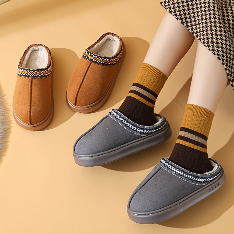 Women's Plush Lace-Trimmed Slippers With EVA Sole Lightweight Cozy