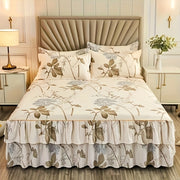 Contemporary Floral Bedding Set with Ruffle Skirt and Pillowcases Polyester Fiber Woven Active Printing