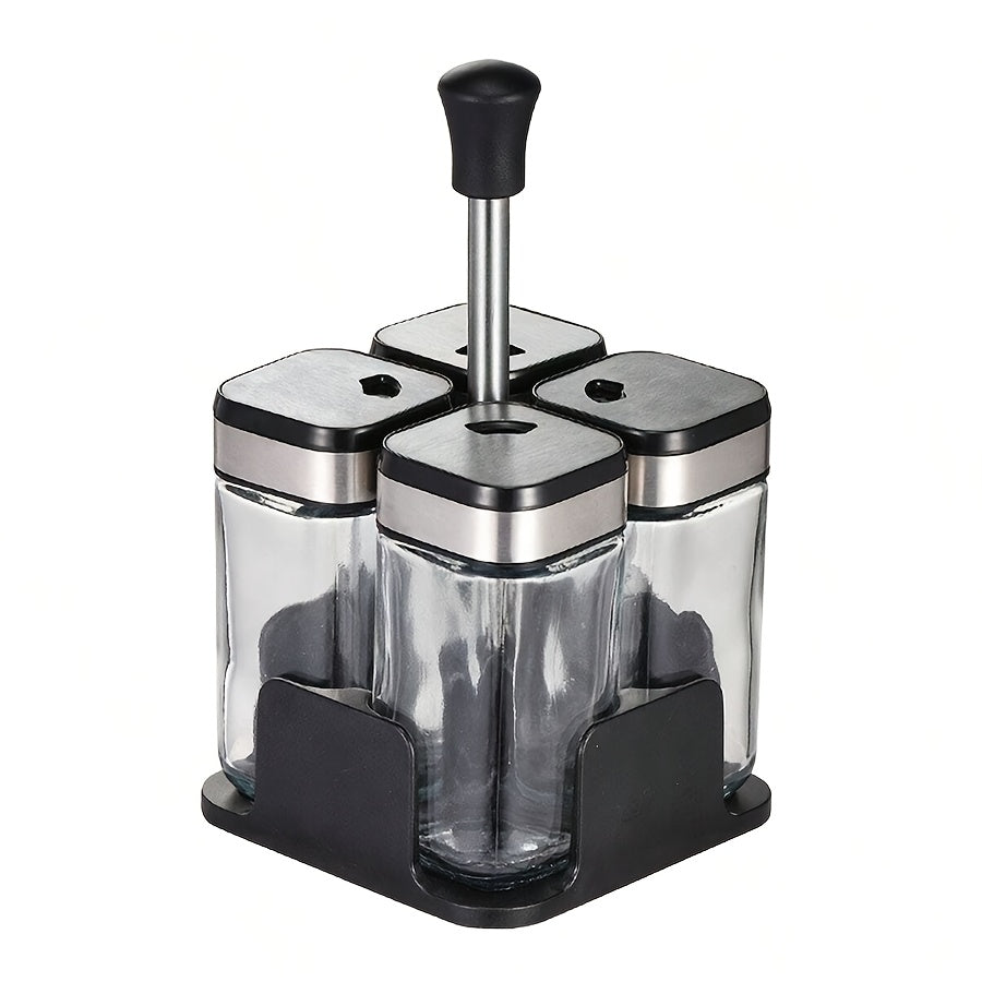 Glass Oil and Vinegar Dispenser Set with Salt and Pepper Shakers and Marble Stand