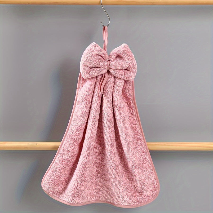 3pcs Coral Fleece Bowknot Hand Towels Quick Dry Absorbent Kitchen Bathroom