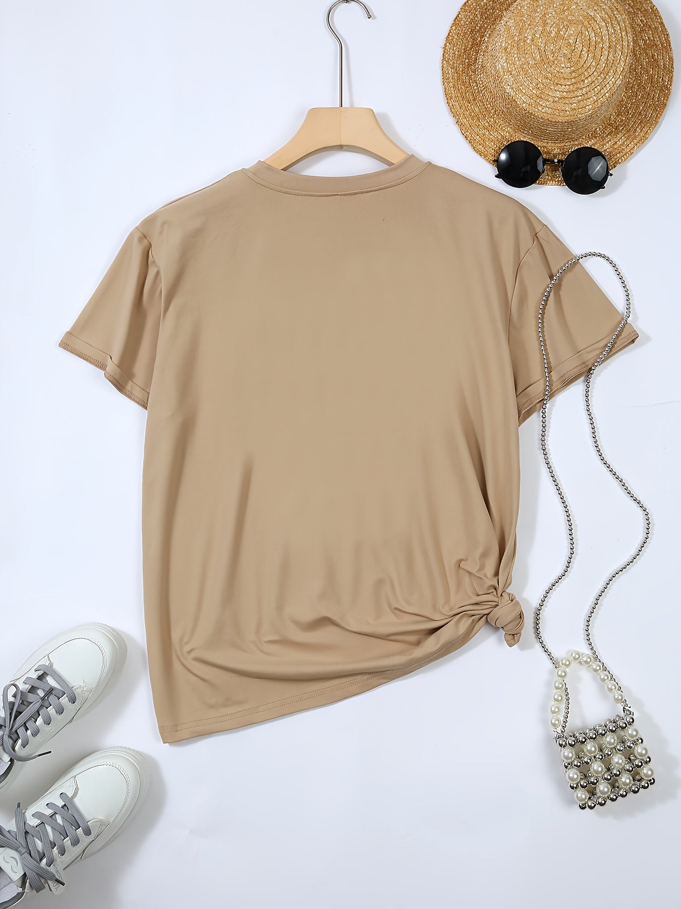 Women's Plus Size Casual Sports Short Sleeve T-Shirt Solid Color Crew Neck