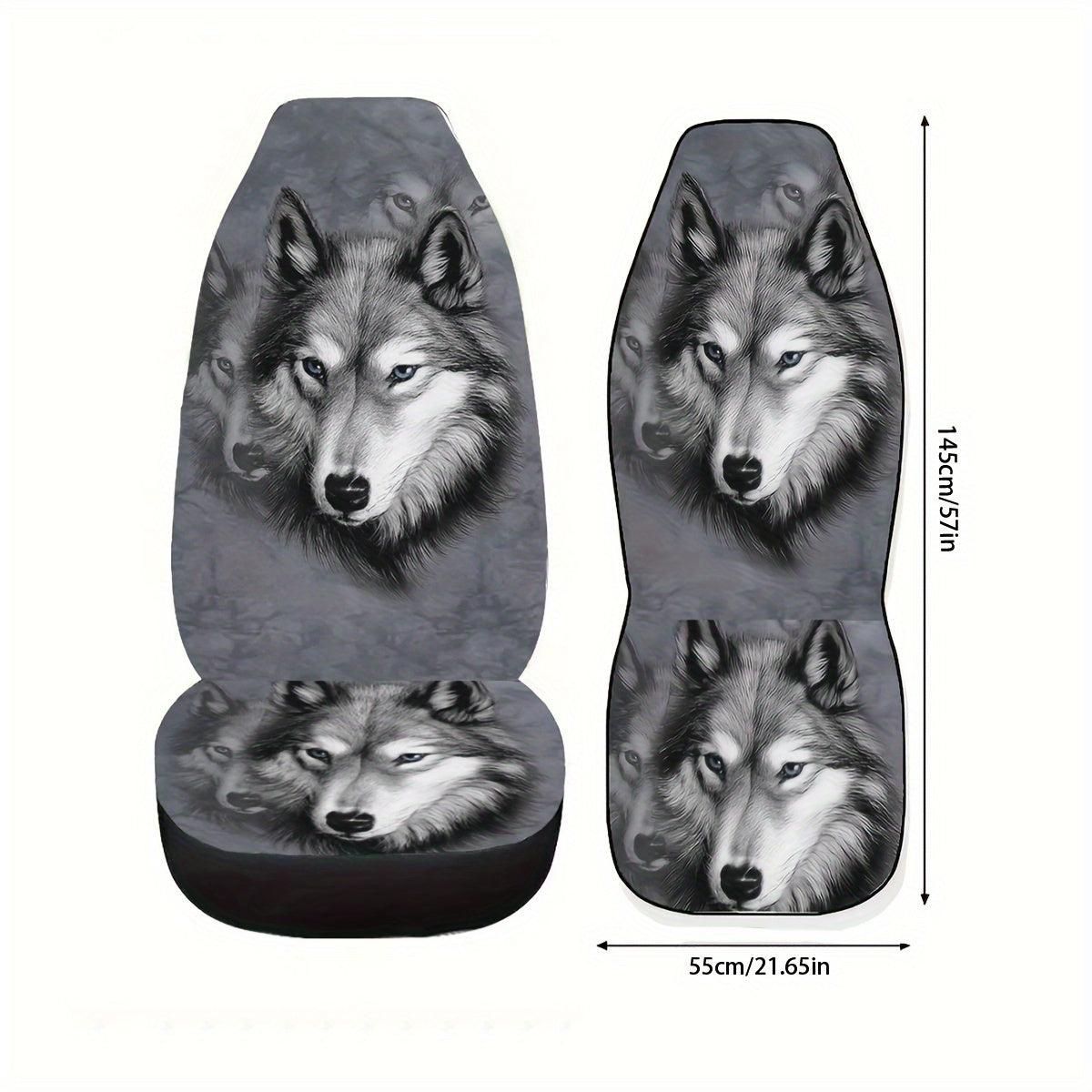 Universal Car Seat Cover Large Gray Wolf Print Durable Seat Protector