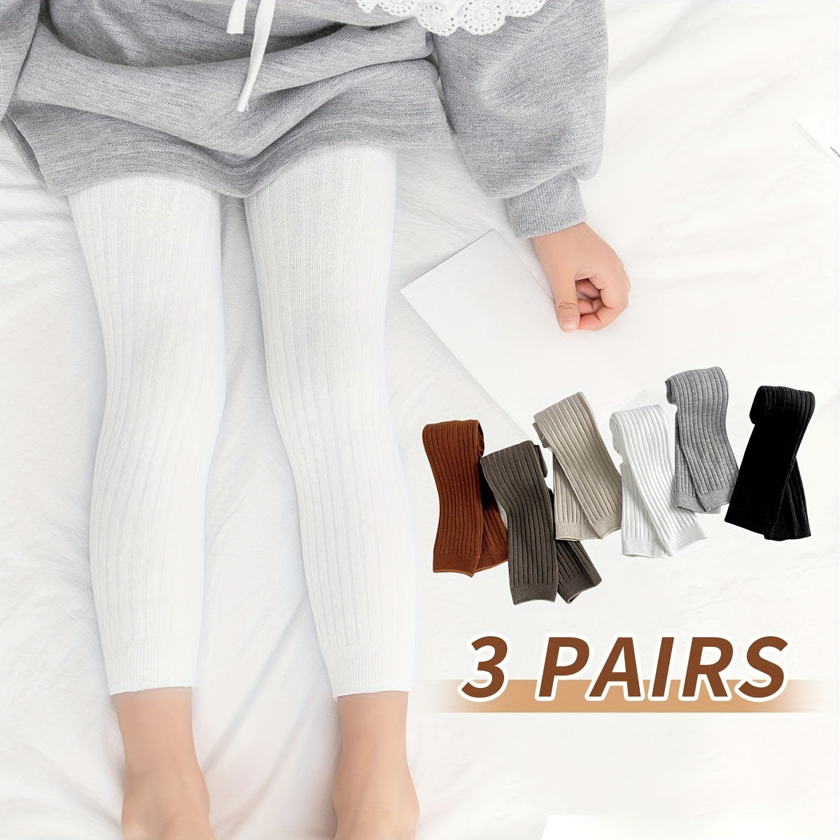 Baby Girls' Knit Leggings 3-Pack Polyester Spandex All-Season Toddler Tights