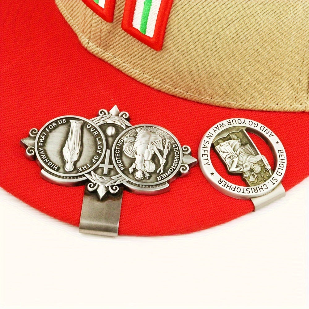 Alloy Saint Christopher Traffic Guardian Hat Clip Set Religious Travel Protector Gift