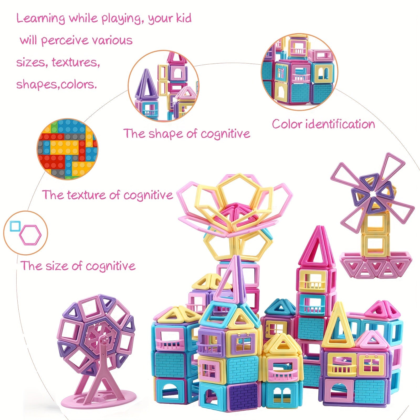 160 3D Castle Magnetic Building Tiles for Kids Ages 3+ Educational Toy