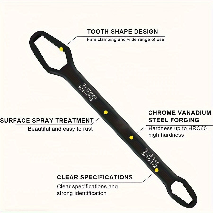 Black Adjustable Dual-Head Torx Wrench 3-17mm Self-Tightening Portable