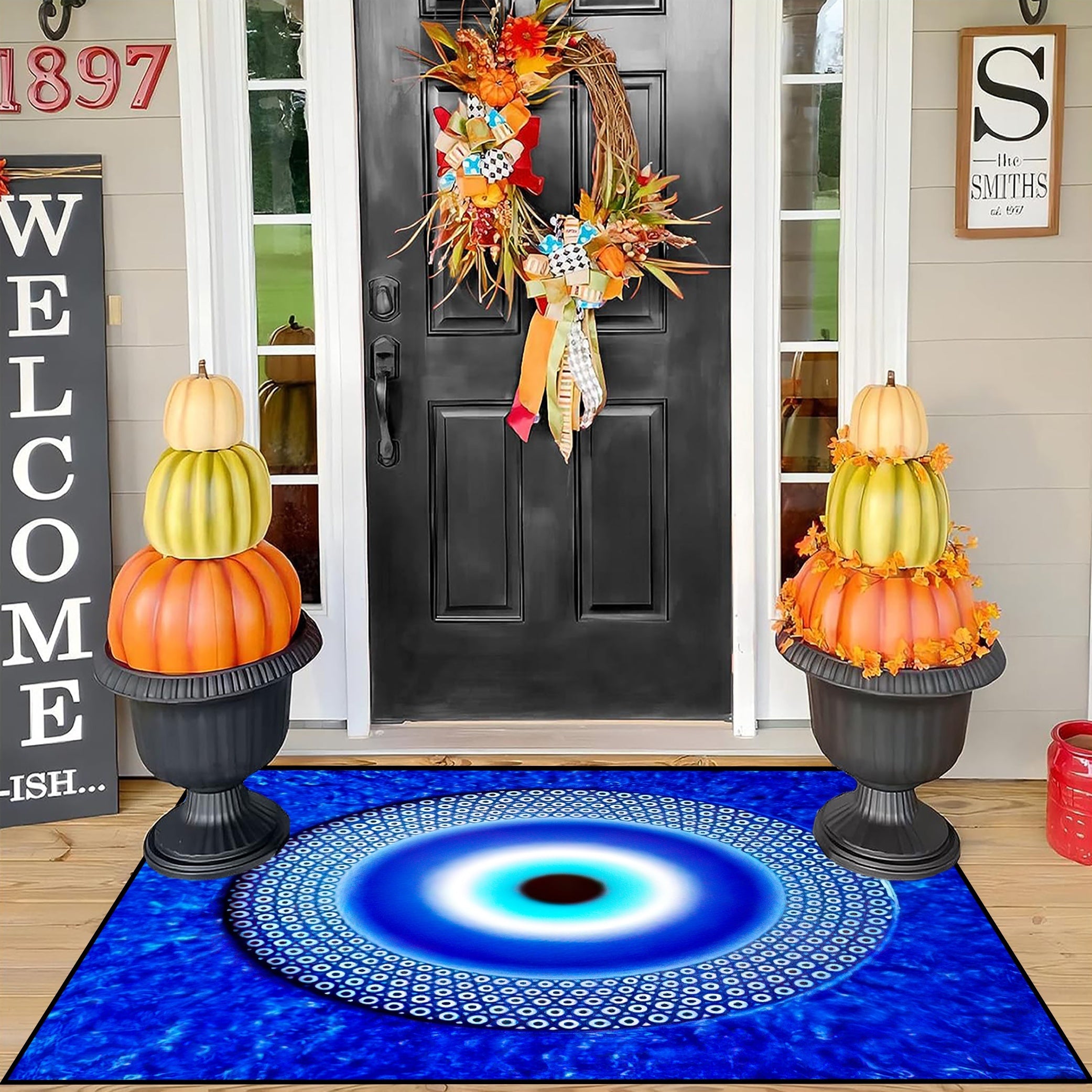 Koʻk Yovuz Koʻz Doira eshigi mato, sirpanmaydigan, yuviladigan, ichki va tashqi, polyester