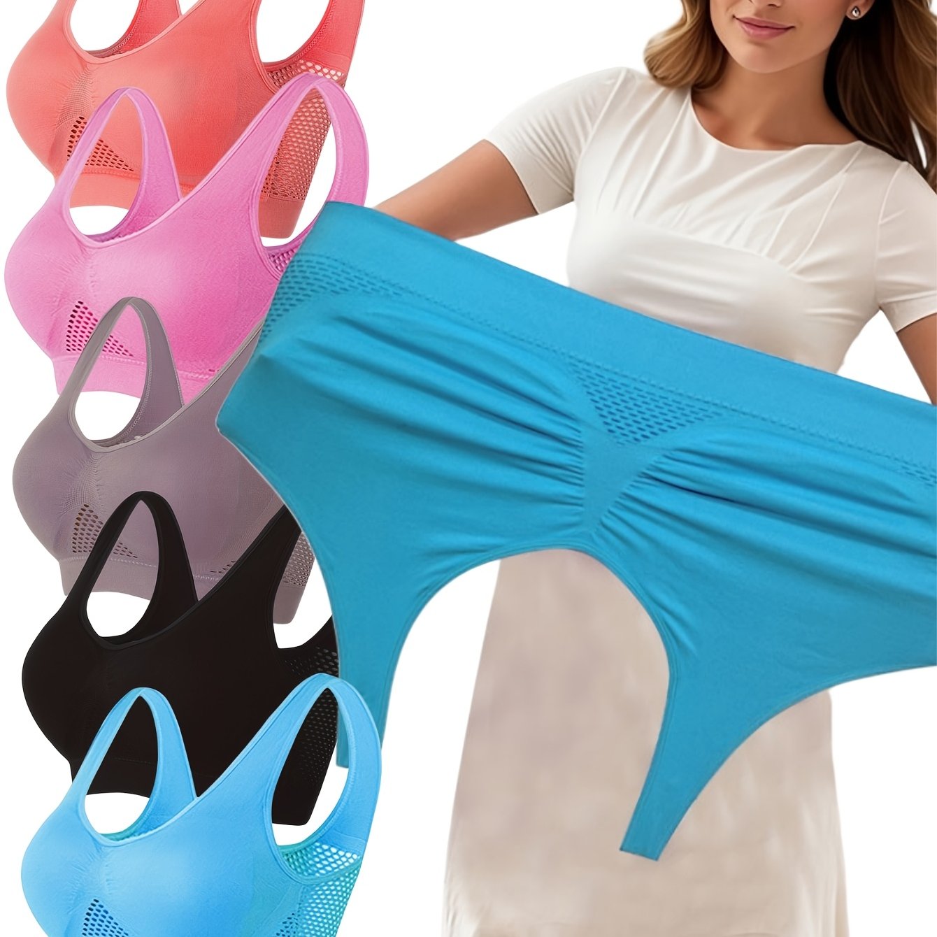 Women's Plus Size Sports Bras Pack of 5 Solid Color Seamless Full Coverage