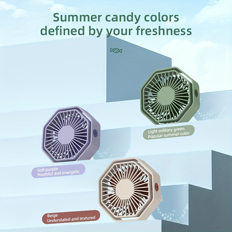 2024 USB Hexagonal Fan Portable Desktop Fan with Adjustable Speed and Manual Rotation