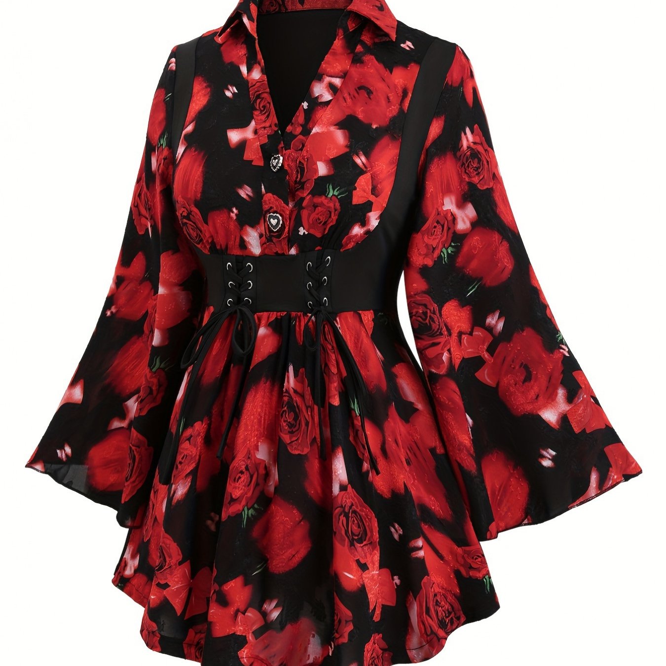 Plus Size Floral Print Button Front Blouse for Spring Fall Long Sleeve Women