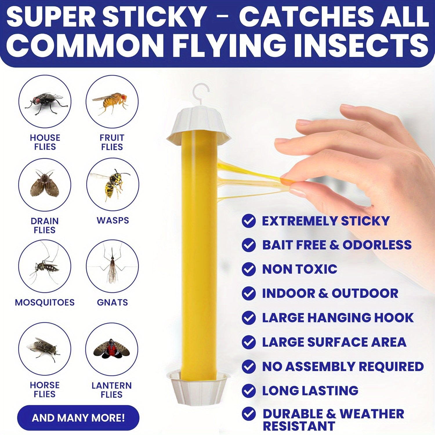 Oq rangli yopishqoq chivinlar uchun yopiq va ochiq joylarda zararkunandalarni nazorat qilish uchun toksik emas PVC