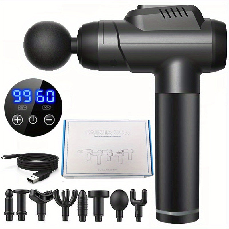 Zaryadlanadigan Fascia quroli, 8 massaj boshli, LED ekran va 99 darajadagi mushak massaji bilan