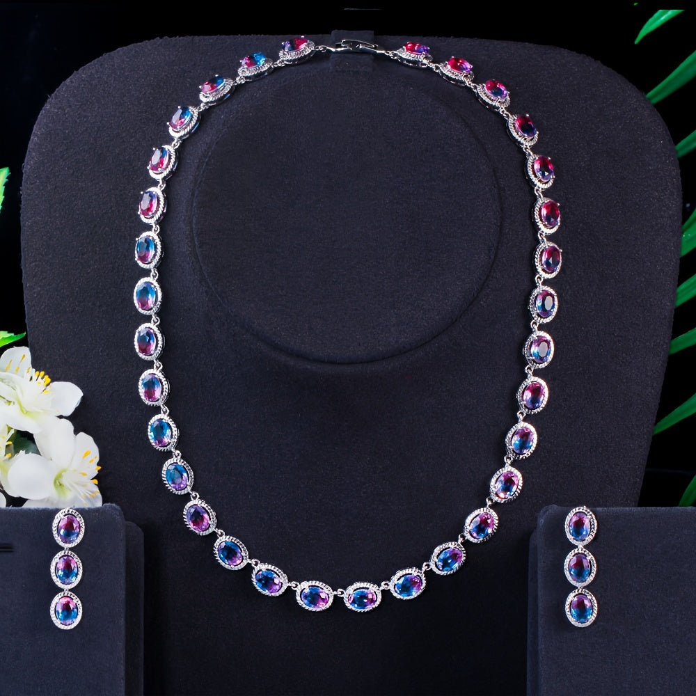 Set of 3 Boho Chic Jewelry Pieces Copper Necklace and Earrings Synthetic Zirconia