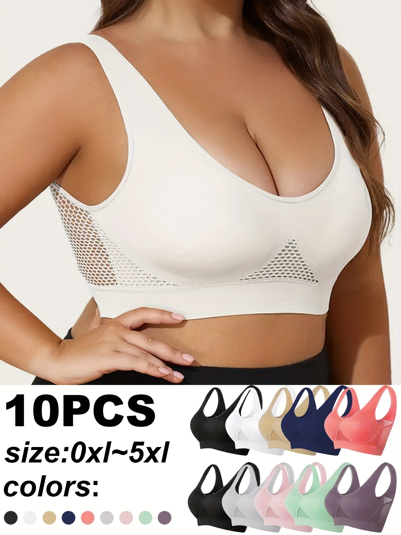 Plus Size Sports Bras Wire-Free Breathable Mesh Padded Yoga Running