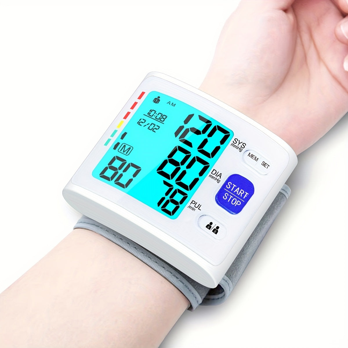 Digital Wrist Blood Pressure Monitor White Gray 2x90 Readings Battery Powered