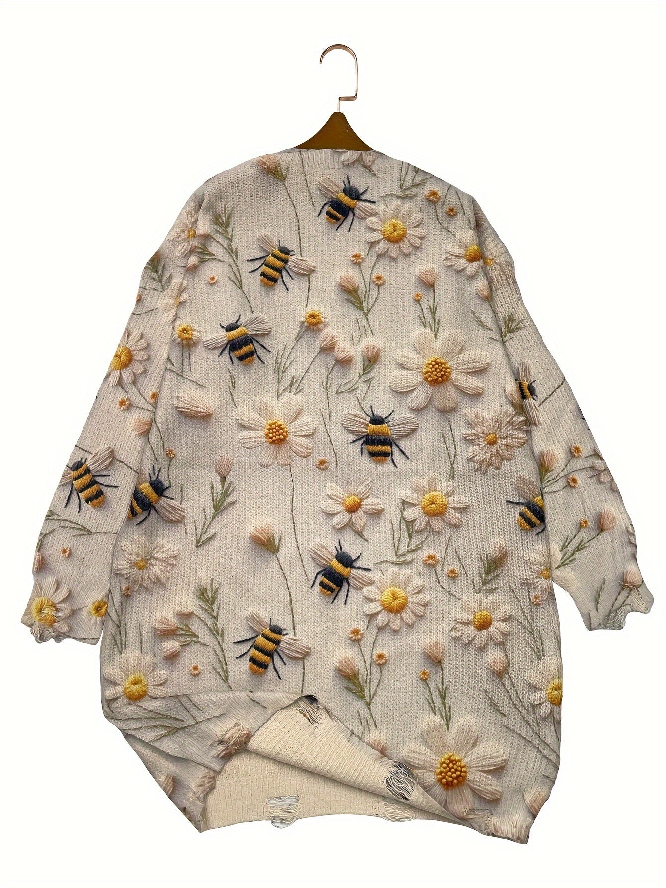 Plus Size Women's Floral Bee Print Sweater Dress Casual Long Sleeve Lightweight Fall Winter