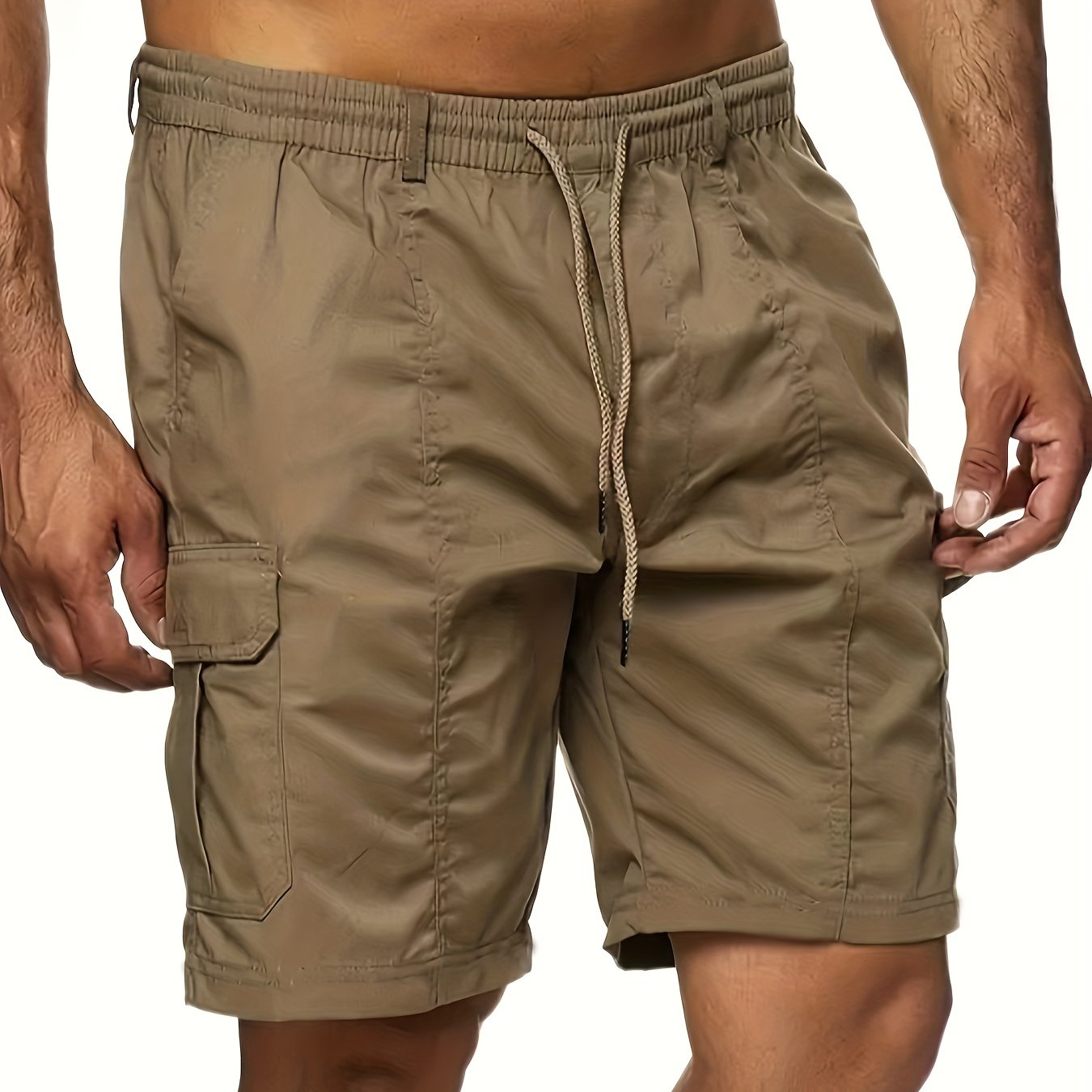 Plus Size Men's Cargo Shorts Drawstring Multi-Pocket Casual Outdoor Polyester