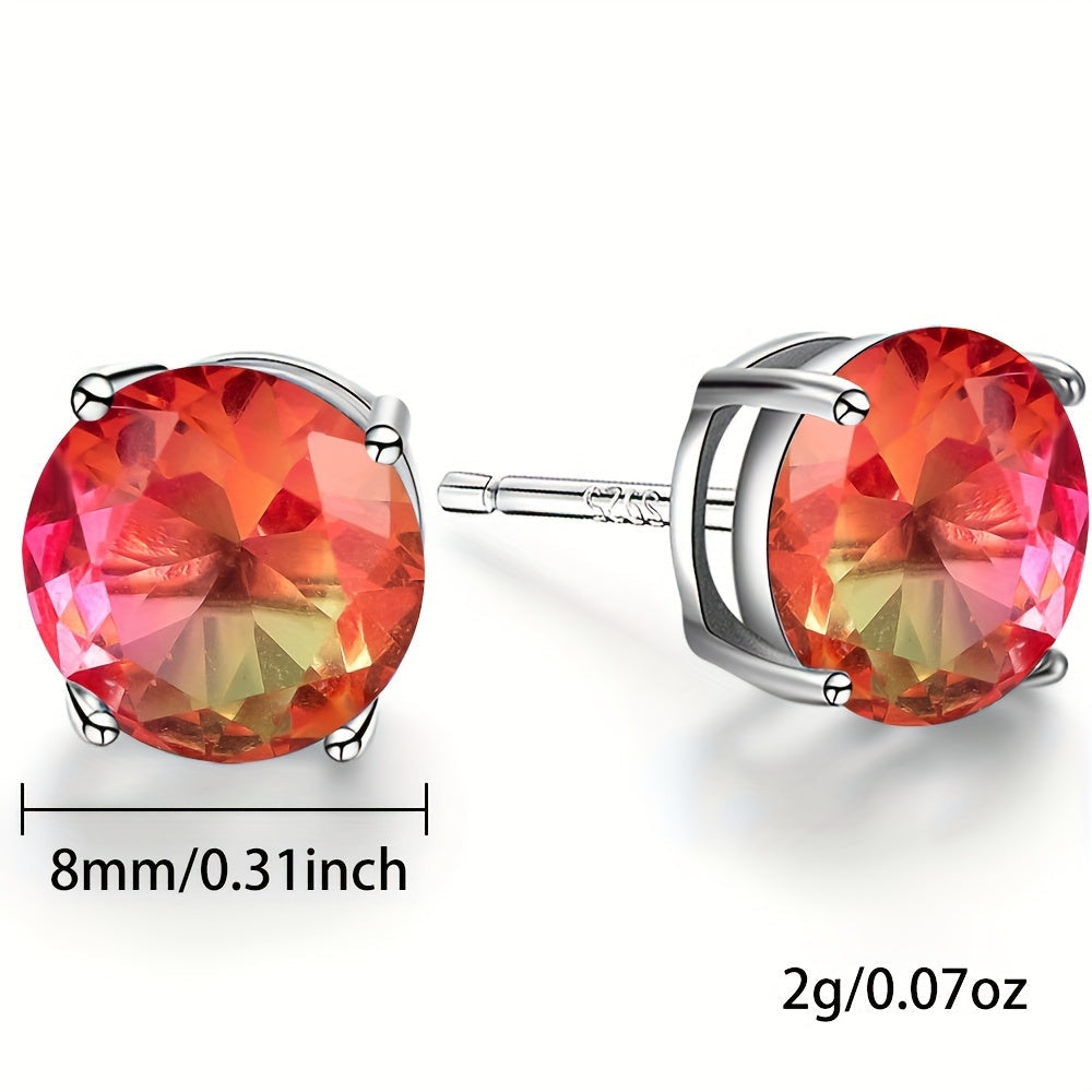 Women and Teen Girls Sterling Silver Tourmaline Earrings Multi-Color 6.78mm