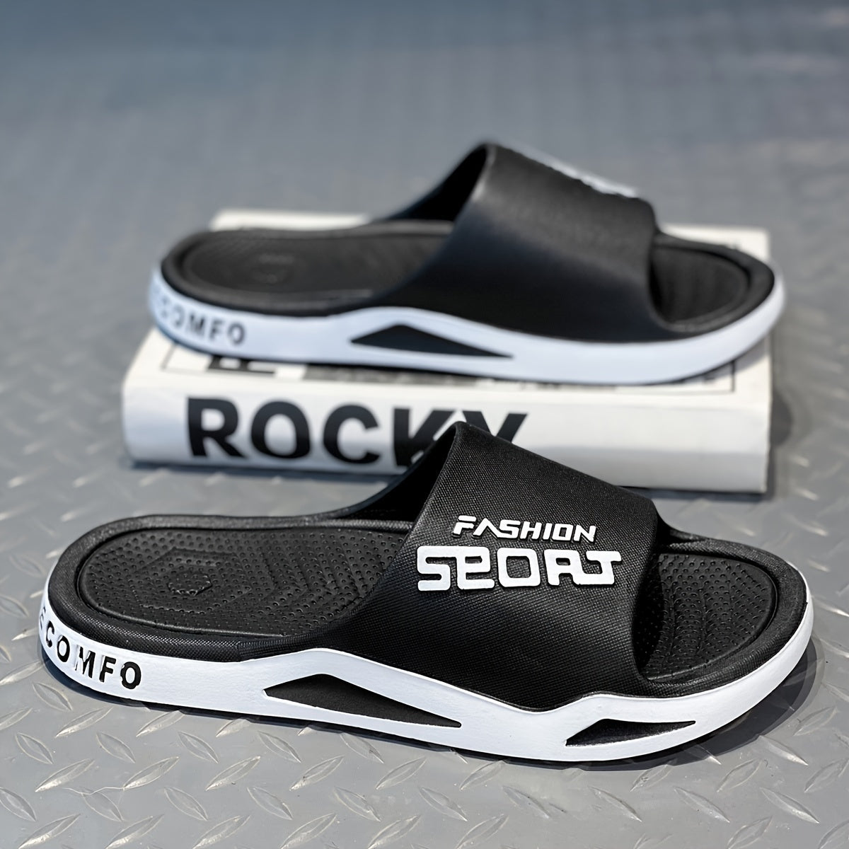 Men's Alphabet Print PVC Slides Non-Slip Indoor Outdoor Casual Summer