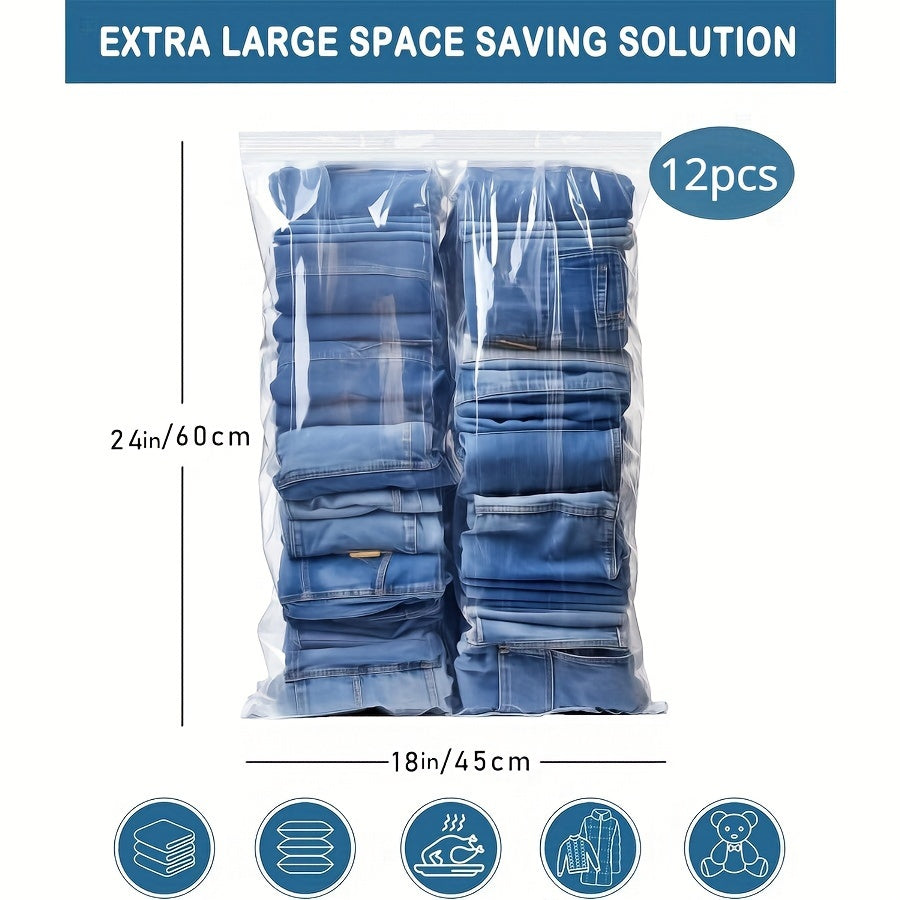 Pack of 6 Large Clear Reusable Plastic Zipper Storage Bags 18.93L
