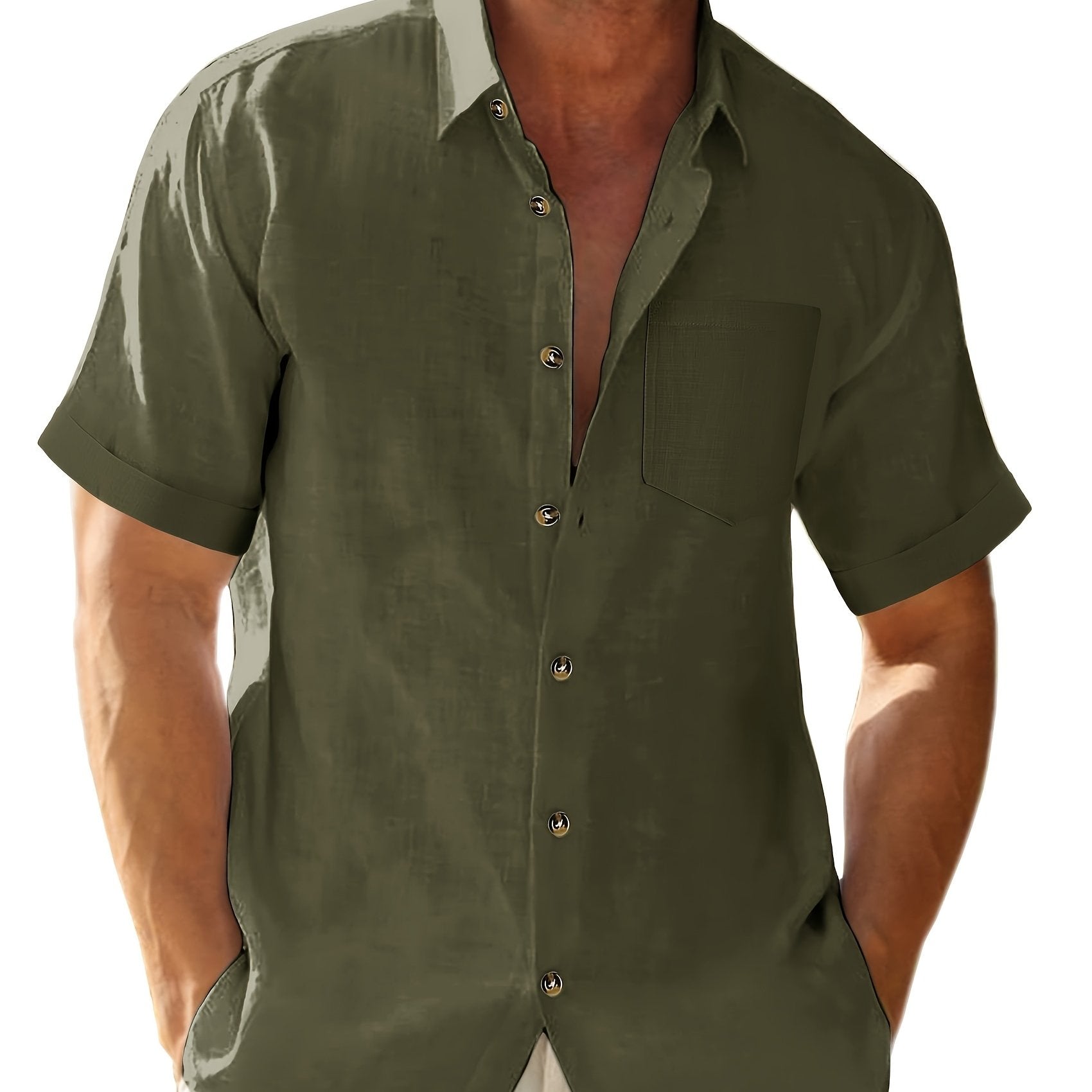 Erkaklar uchun plussiz, mustahkam ko'k paxta ko'ylagi, tasodifiy qisqa yengli tugmachali, yozgi qulaylik va ta'til uchun engil, erkin ko'rinish, paxta material.