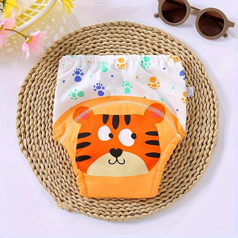 Kids Cotton Training Pants with Cartoon Animals Breathable Washable 6-Layer Gauze