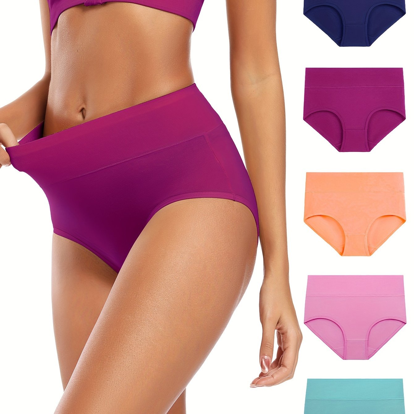 Set of 5 Women's High-Waisted Cotton Triangle Panties Briefs