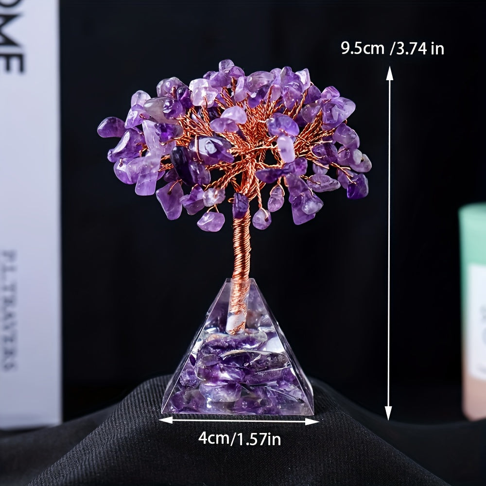 Decoración de árbol de cristal con base de pirámide de piedra natural para meditación, alineación de chakras, Feng Shui