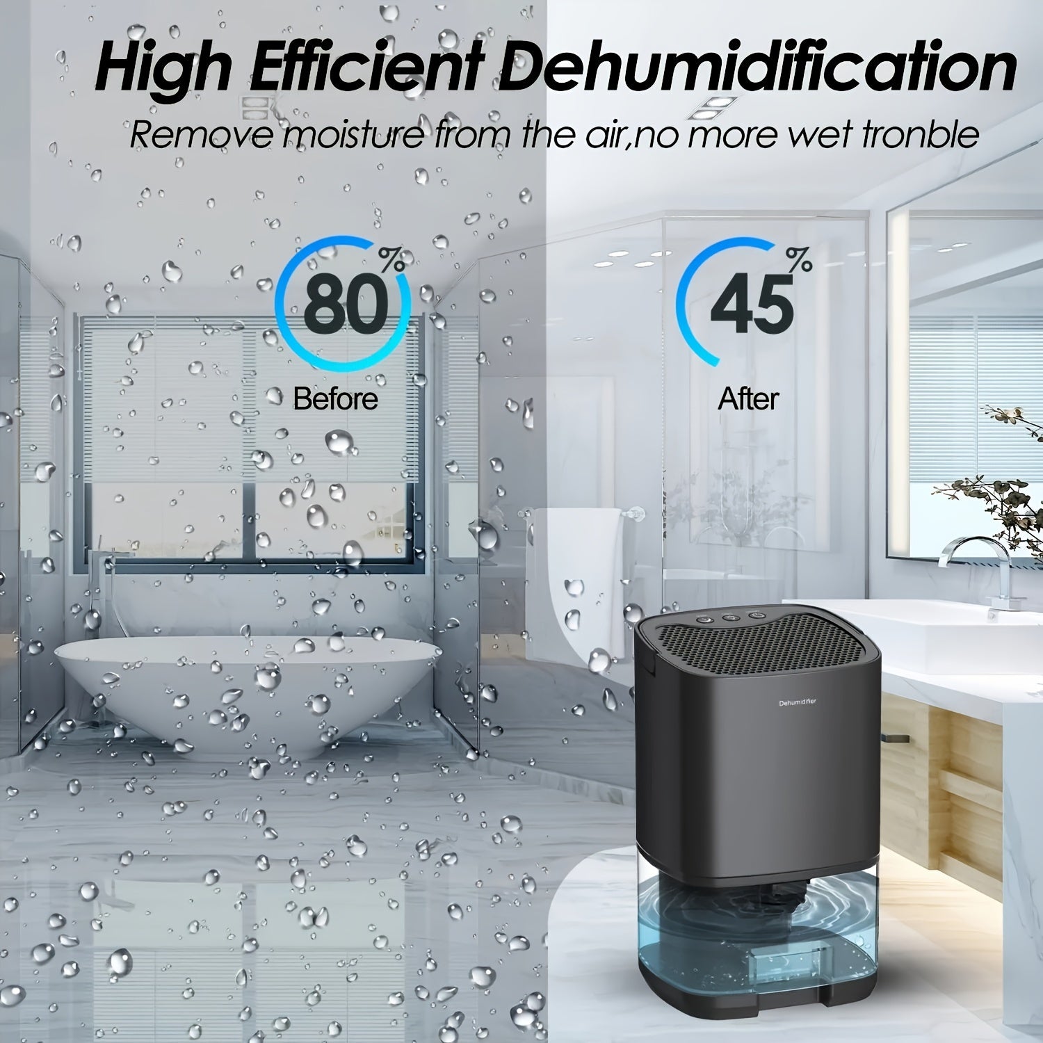 Silent Round Dehumidifier with Night Light for Living Room Bedroom Basement 1-10L Dual Voltage
