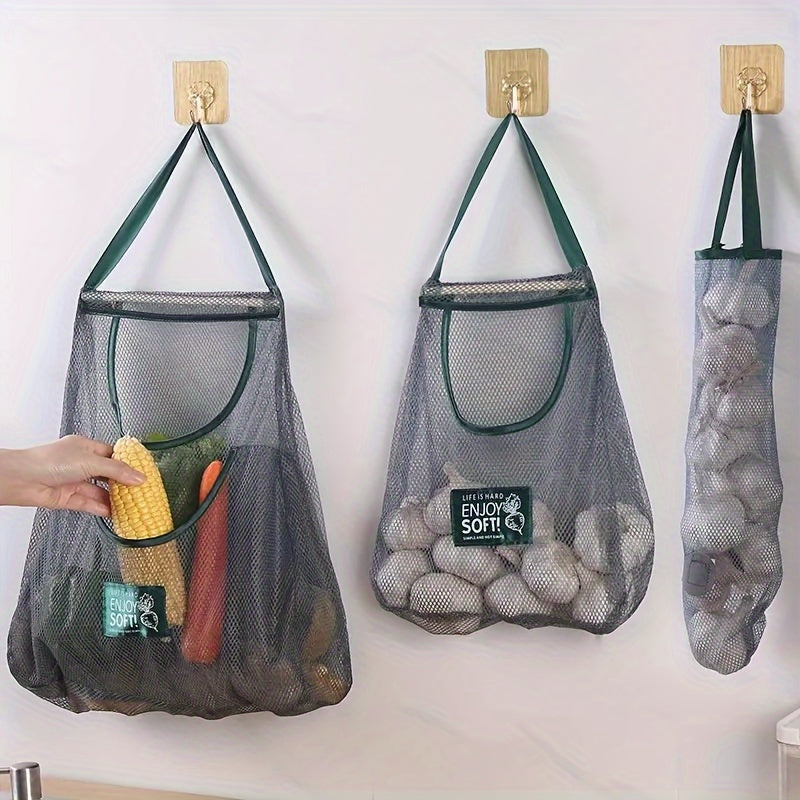 Organizador de malla para colgar en la pared para frutas, verduras, jengibre, ajo y almacenamiento de cocina