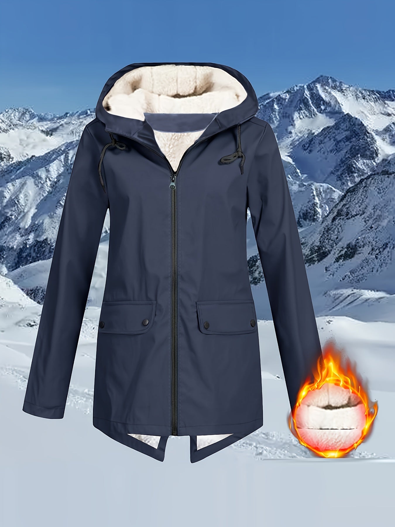 Chaqueta cortaviento con capucha para mujer, poliéster, color sólido, manga larga, otoño e invierno, aislante