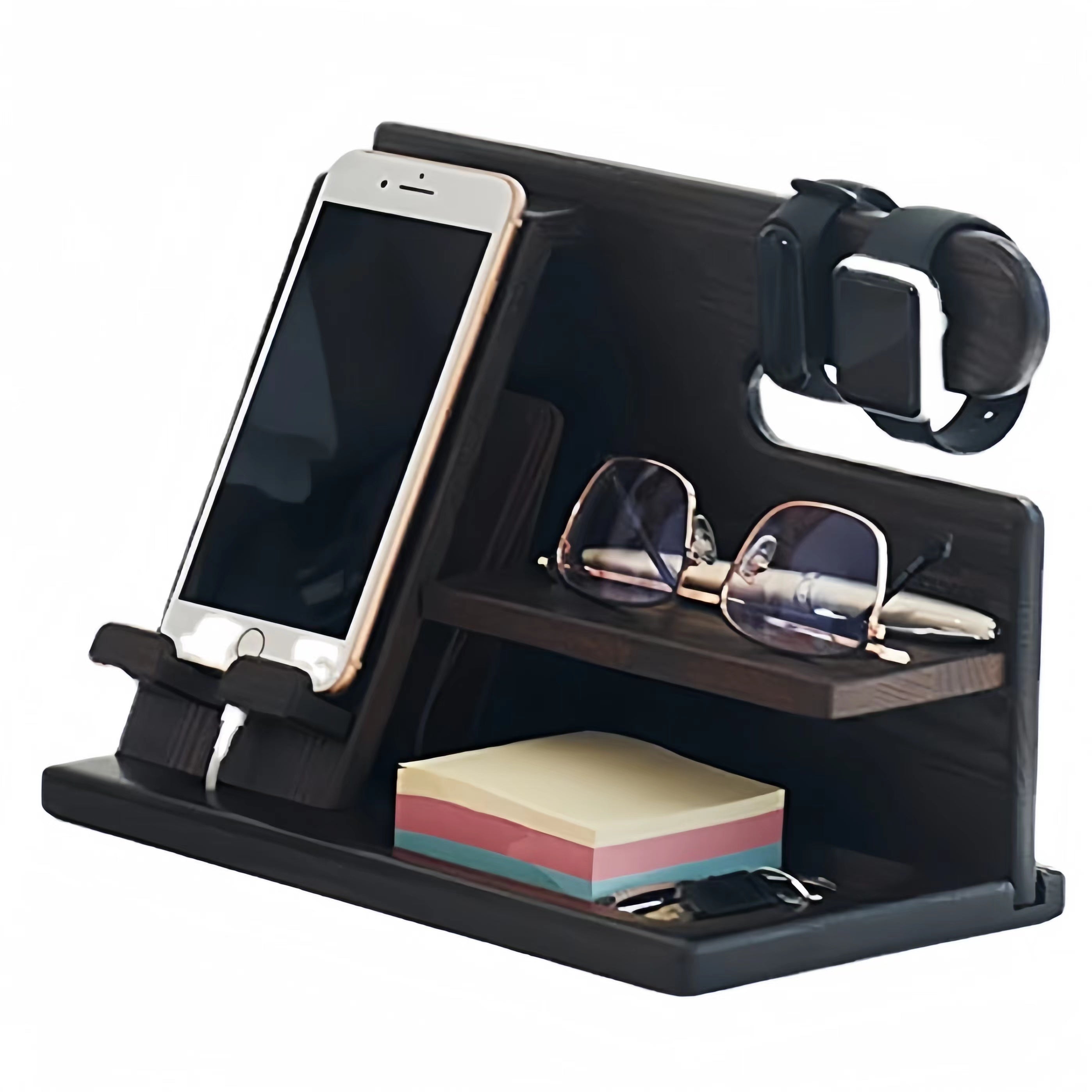 Organizador de accesorios de madera para teléfono para iPhone y dispositivos, almacenamiento ligero para cajón de escritorio