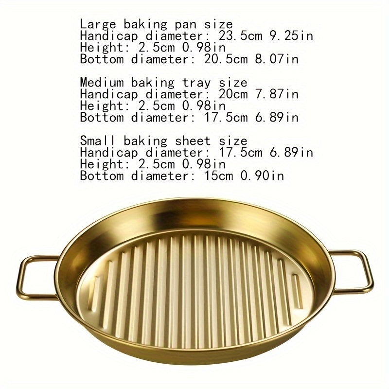 Set of 3 Round Striped Stainless Steel Baking Pans with Handles 16.5cm, 19cm, 22cm
