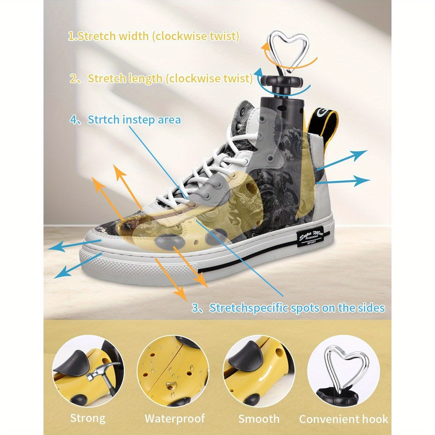 Unisex Plastic and Metal Adjustable Shoe Tree with Shoehorn for Boots