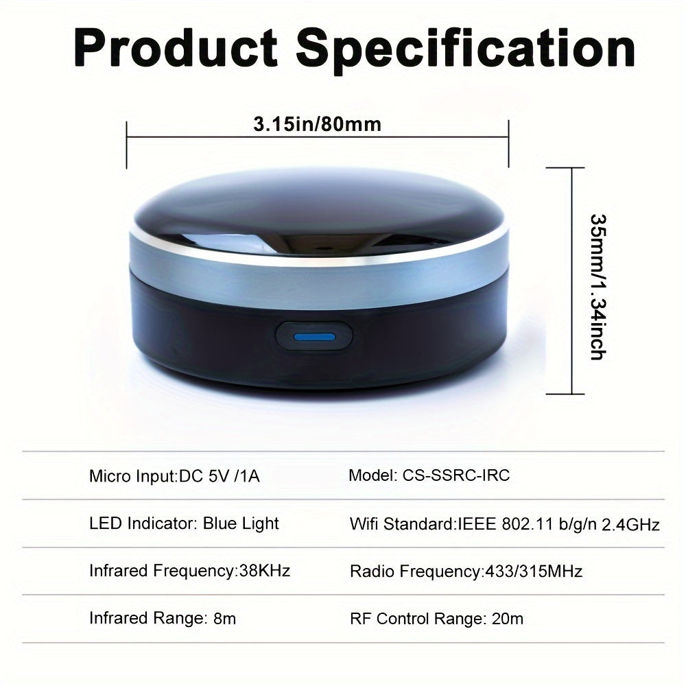 Universal Remote Control WiFi IR RF App Voice Compatible with Smart Home Devices Tabletop USB Powered