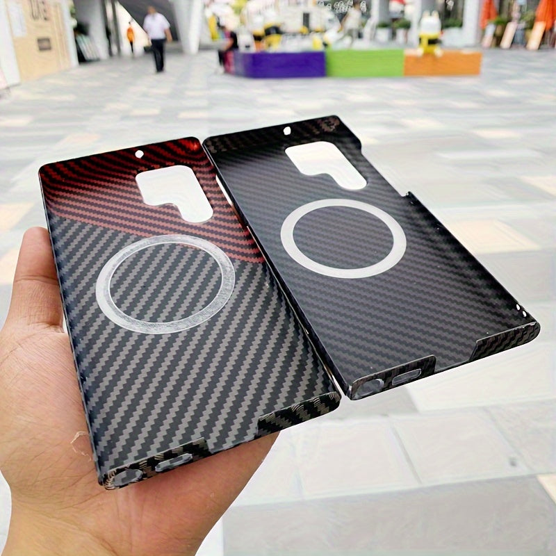 Ultra Slim Carbon Fiber Texture Phone Case for Galaxy S22 Ultra S23 Ultra S24 Ultra with Matte Ring Armor