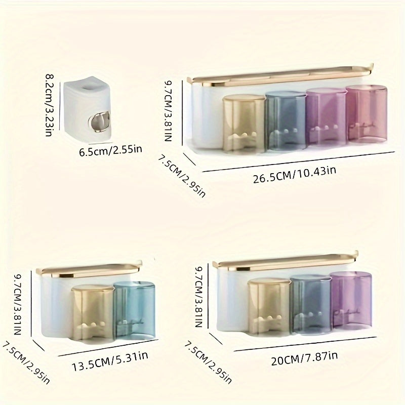 RV Wall-Mounted Bathroom Organizer Set with Automatic Toothpaste Dispenser and Multi-Color Cups