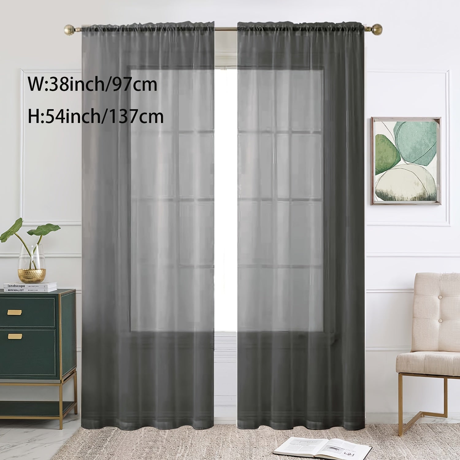 Sheer Curtain Single Panel Light Filtering Privacy Rod Pocket for Living Room Bedroom Kitchen