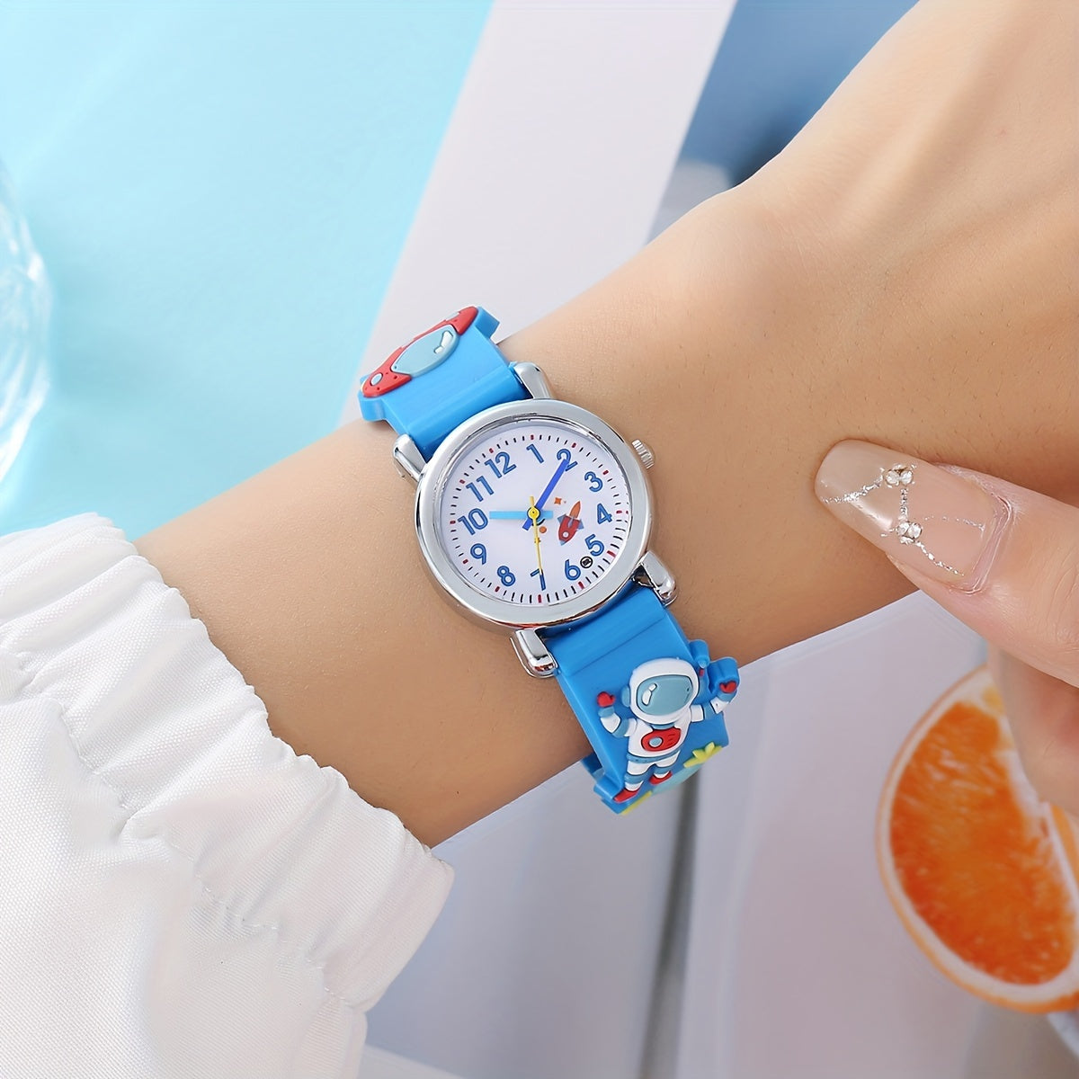 Kids' Astronaut and UFO Quartz Watch Silicone Band Non-Waterproof Blue