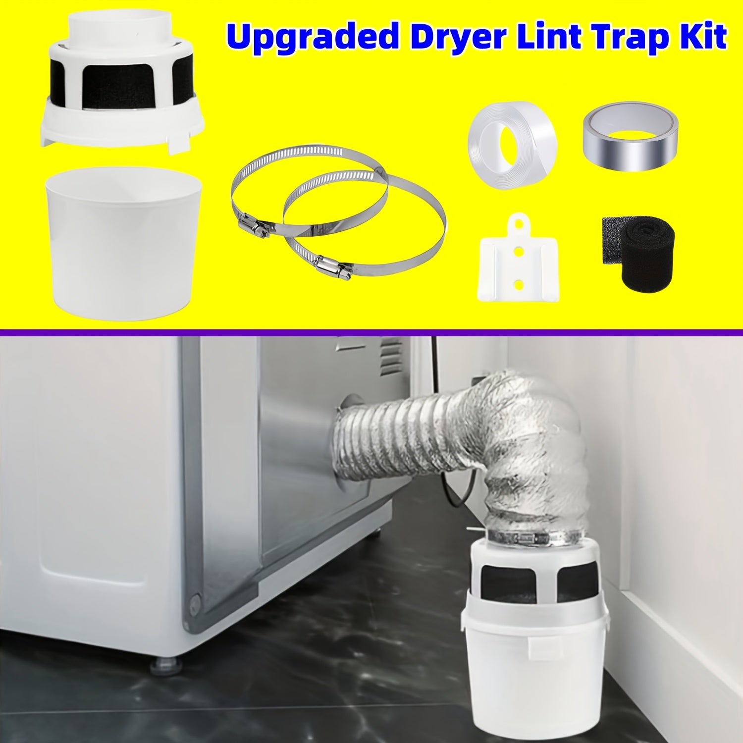 4-Inch Dryer Lint Trap Kit with Filter Sponge, Flexible Foil Tubing