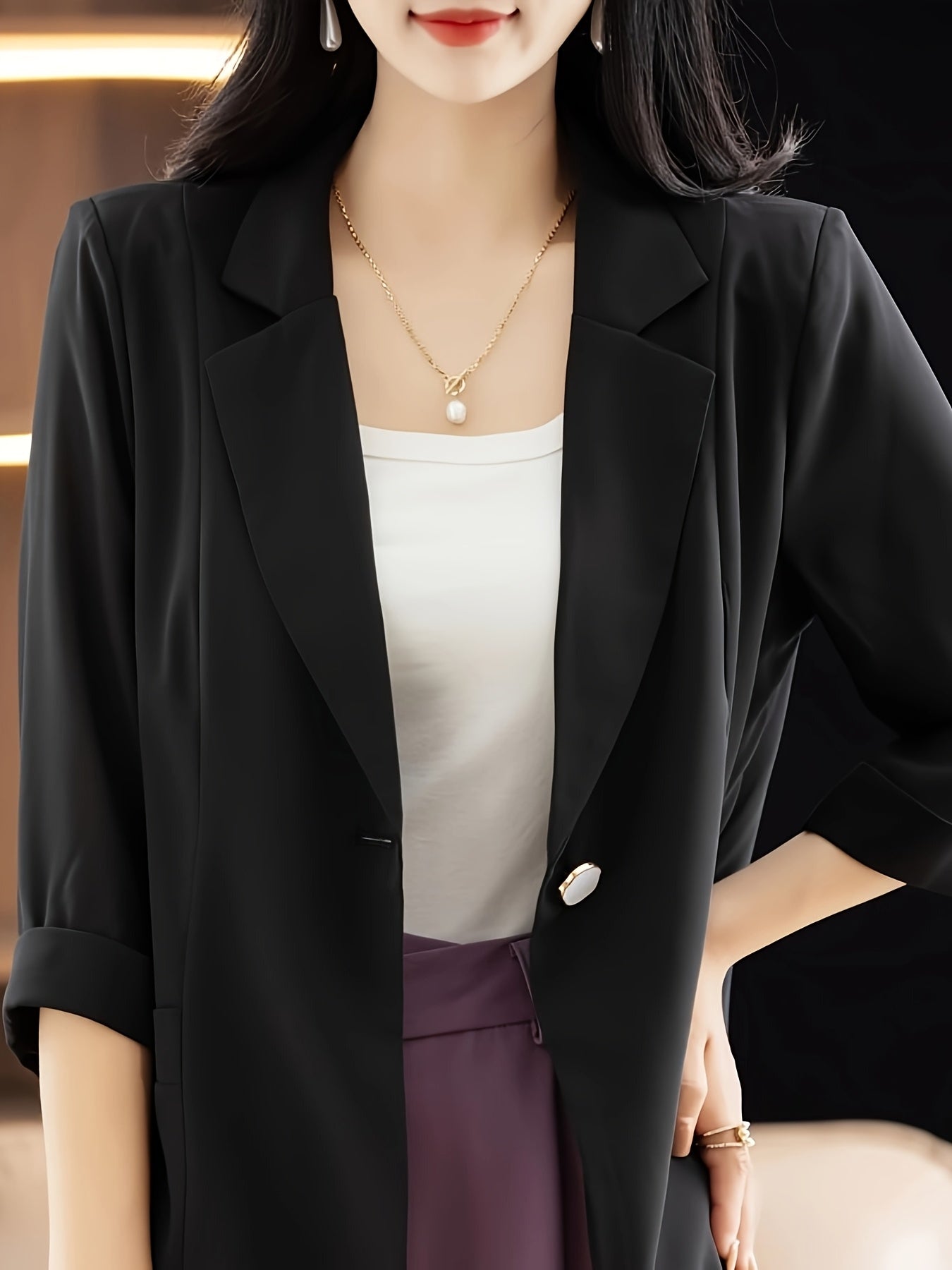 Women's Chiffon Blazer Lightweight Sheer 3/4 Sleeve Single Button Solid