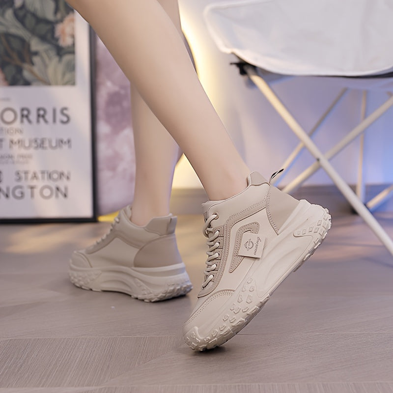 Women High-Top Sneakers Solid Color Casual Shoes All-Season Man-Made