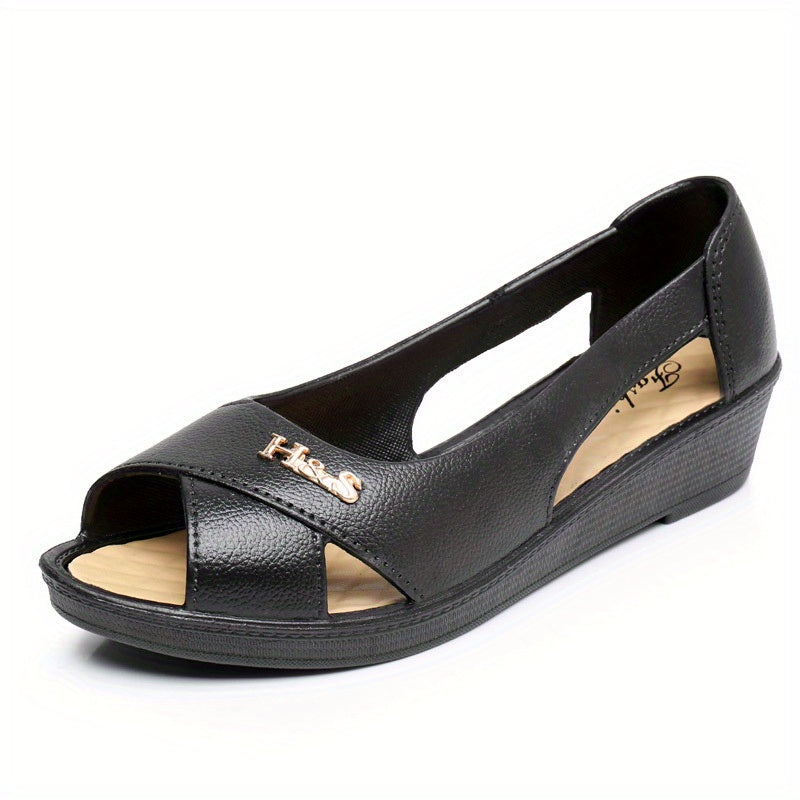 Women's Slip-On Leather Open-Toe Sandals Flat Heel Summer Shoes Black Red White EU 40-55