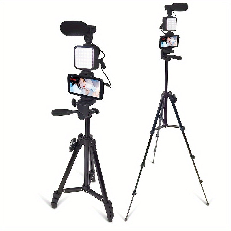 Vlogging Kit with Tripod Microphone and Lights for Live Streaming and Photography Black