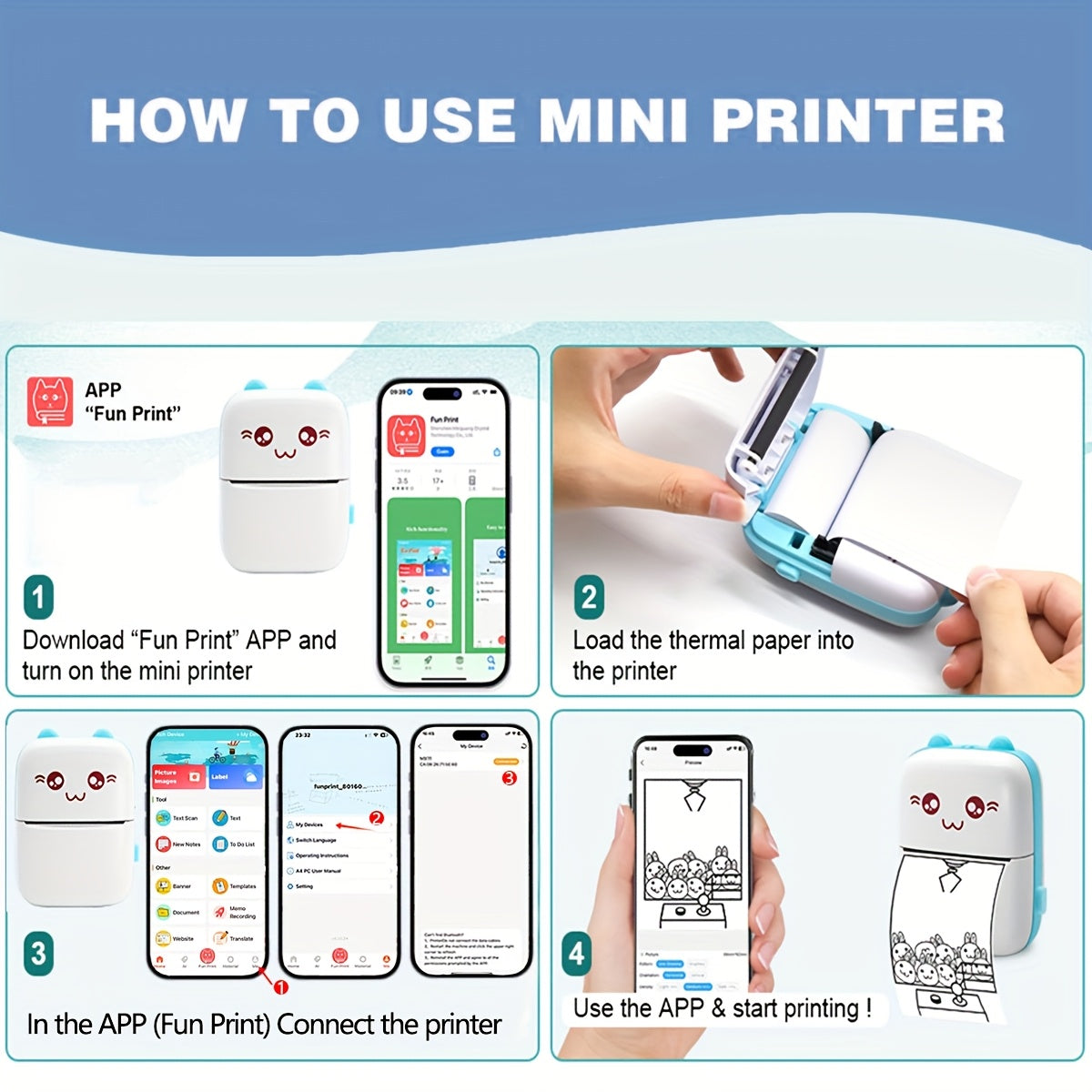 Portable Mini Photo Printer Wireless Thermal Label Maker 200dpi High-Resolution 57mm