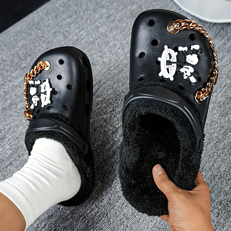 Ayollar uchun qishki issiq klogslar, multfilm naqshli EVA slip-on poyabzal