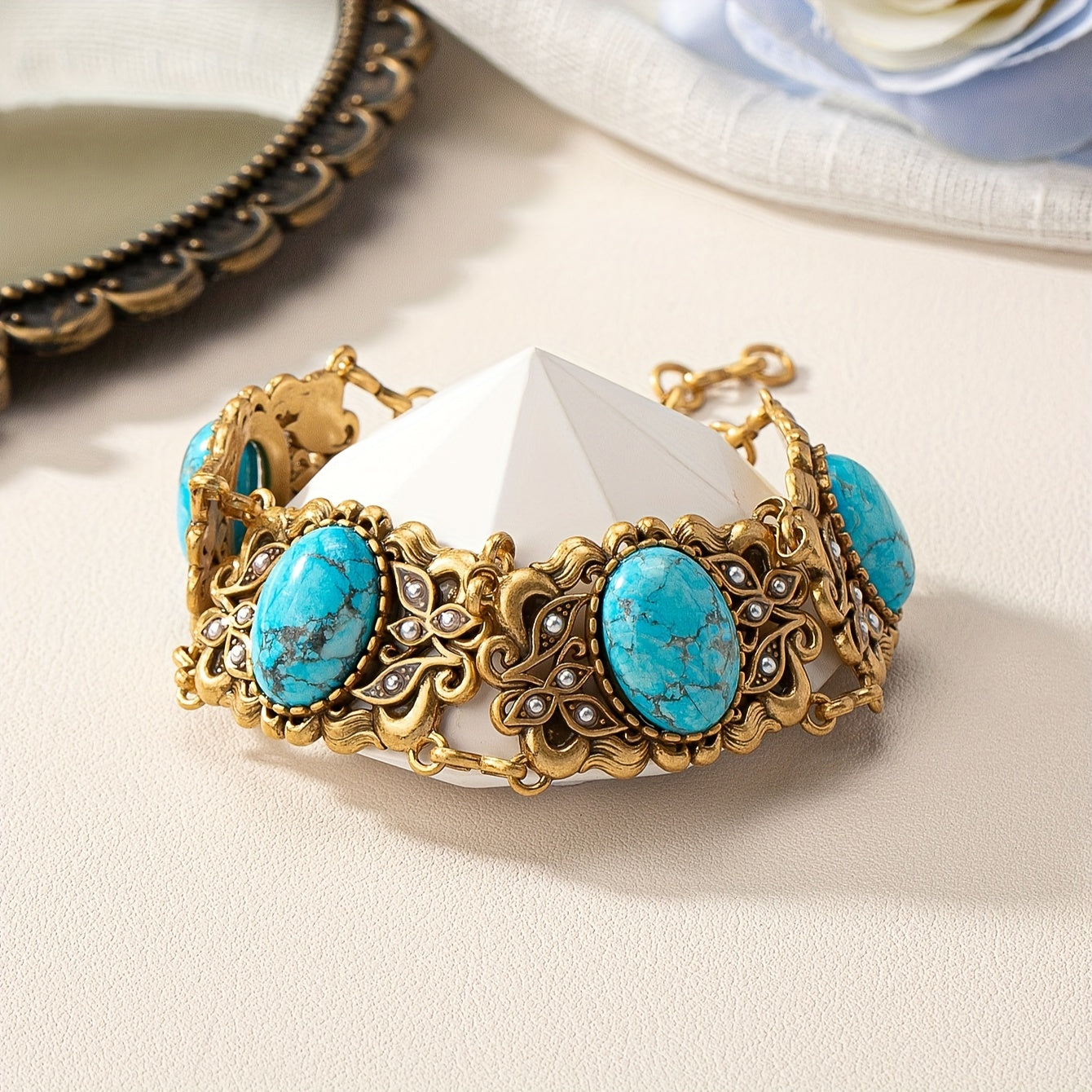 Zarif Vintage Mis Turkuaz Bilaguzuk, Etnik Uslubda, Zamonaviy Retro Nizom - Ayollar uchun Stylish Aksessuar