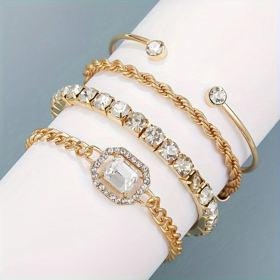 Women's Punk Style Twist Chain Rhinestone Bracelet Set with Vintage Design