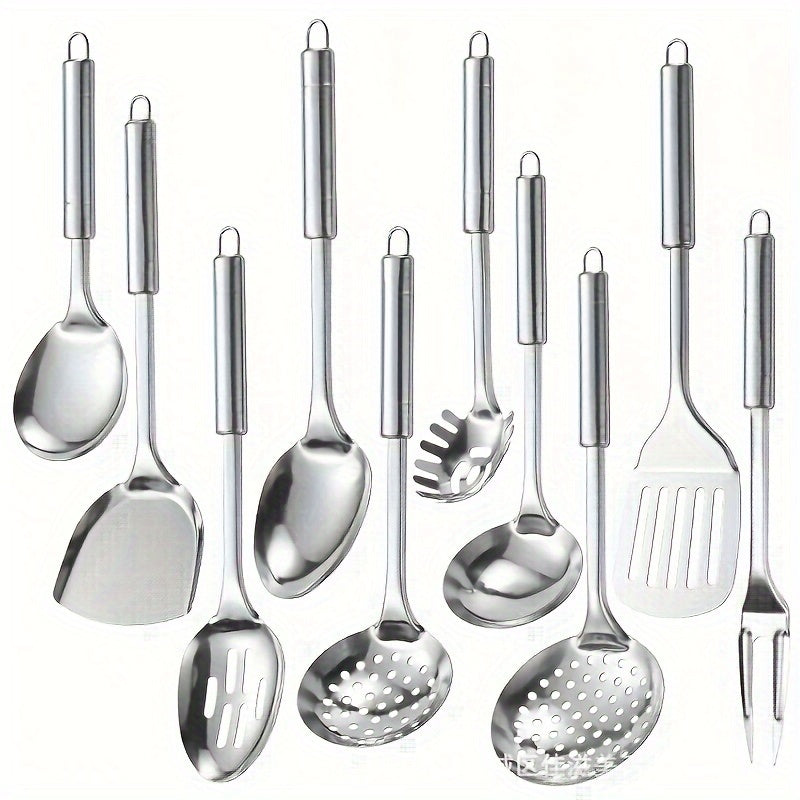 Set of 10 Stainless Steel Kitchen Utensils with Spatula Ladle Slotted Turner and More